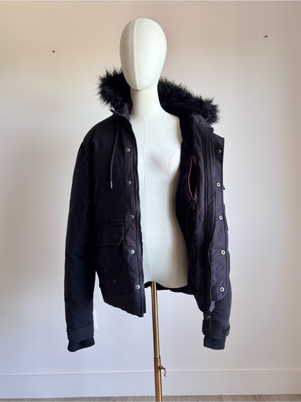 Sprayground Black Bomber Jacket with Faux Fur Hood